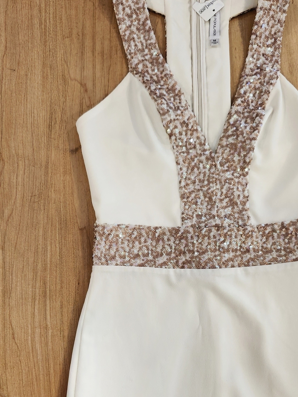 Dress The Population White & Rose Gold Sequin Mini Dress (Size M)